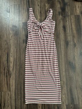 Striped Tie-Front Tank Midi Dress - Red & White purple